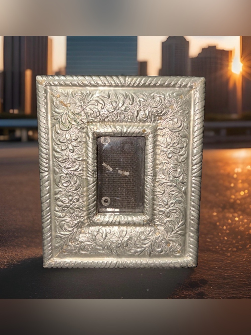 Studio Eighty Four Silver Floral Repousse Wood Picture Frame 2x3 Ornate Vintage